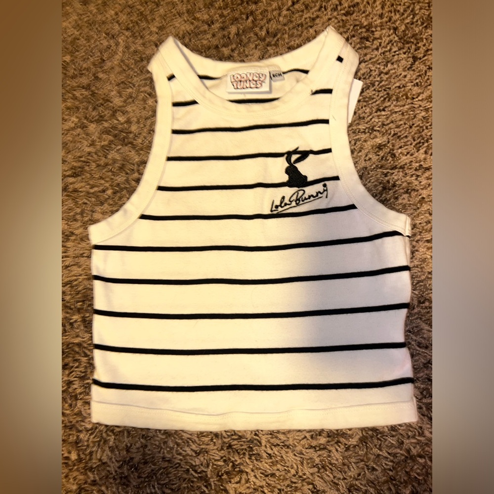 Vintage Lola Bunny Warner Bros. White Black Stripes crop top Looney Tunes 90s